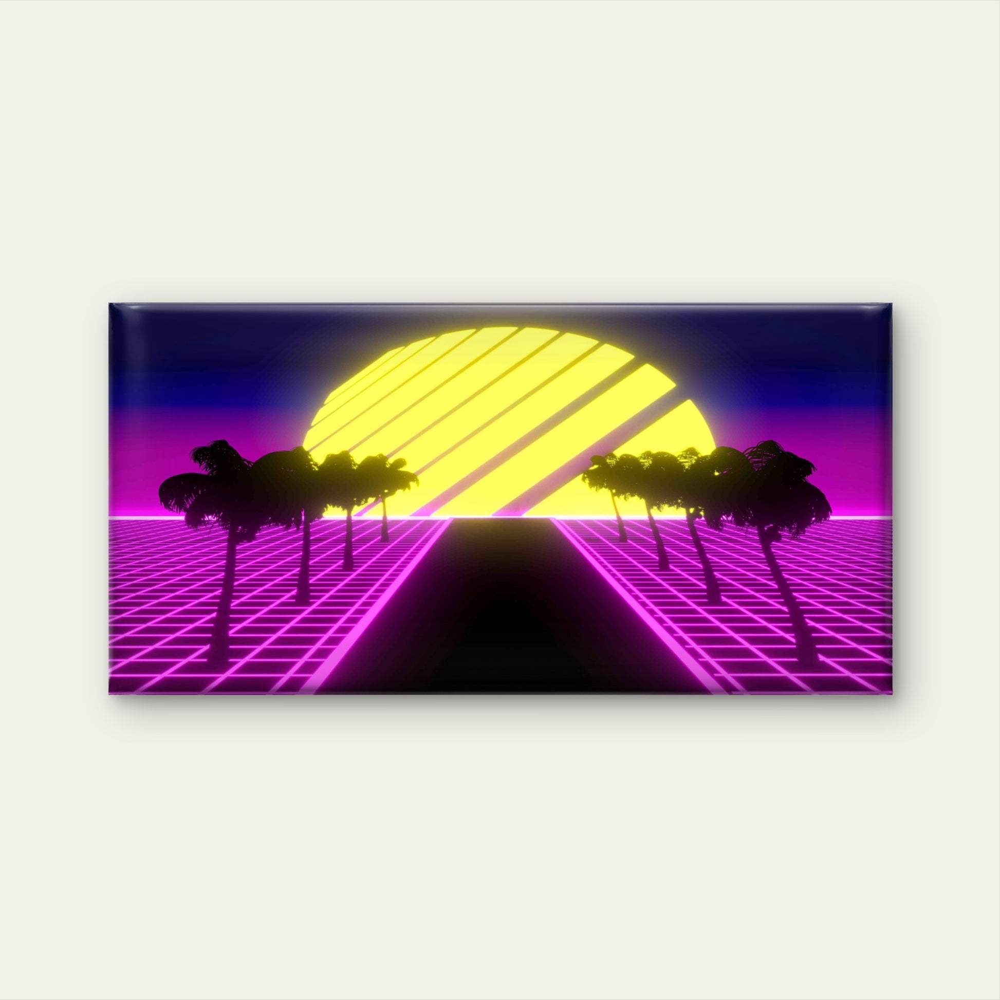Neon Retro Futuristic Sunset Wall Art Canvas Office Home Room Framed 120x60cm - Bella Home Decor