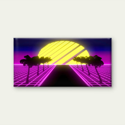 Neon Retro Futuristic Sunset Wall Art Canvas Office Home Room Framed 120x60cm - Bella Home Decor
