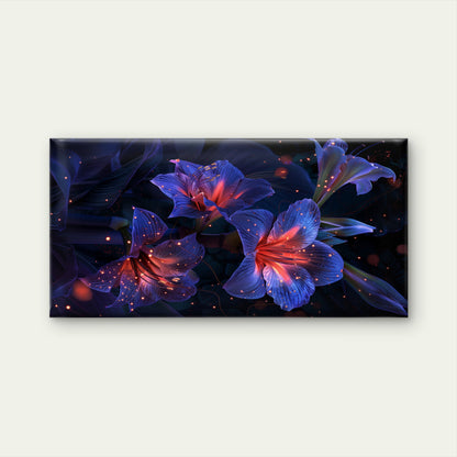 Mystical Blue Neon Flowers Wall Art Canvas Office Home Room Framed 120x60cm