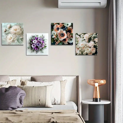 4pcs Flower Buds Painting, Leaf SD  Wall Art Canvas Framed