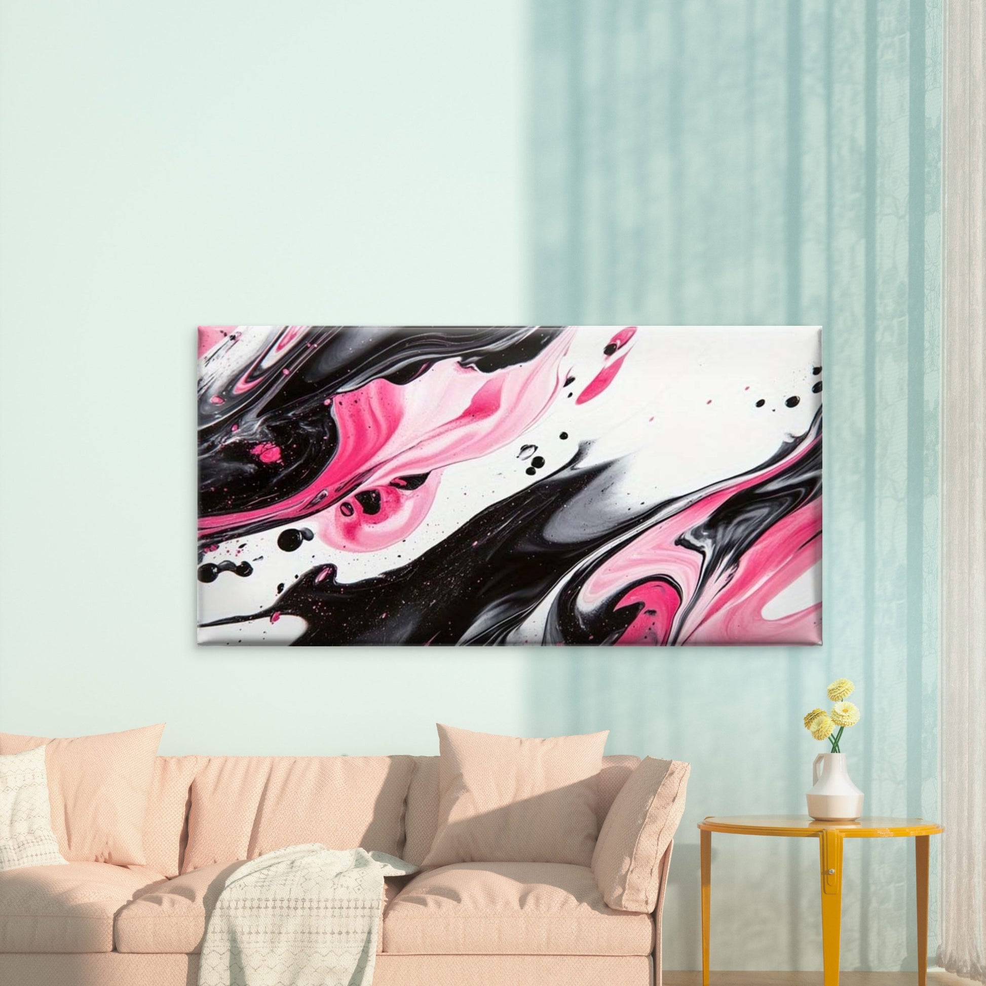 Abstract Pink Black White Fluid Wall Art Canvas Office Home Room Framed 120x60cm - Bella Home Decor