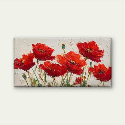 Vibrant Red Floral Oil Painting Wall Art Canvas Office Home Room Framed 120x60cm - Bella Home Decor