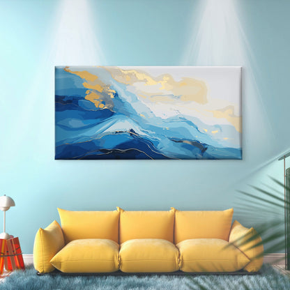Deep Ocean Gold Swirls Wall Art Canvas Office Home Room Framed 120x60cm