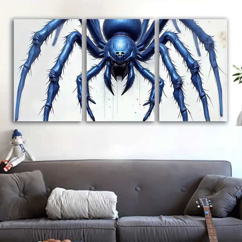 3pcs Blue Spider Modern Painting Wall Art Set Canvas Framed 40x60cm - High Quality Print 100% Australian Made Wall Canvas Ready to Hang - Bella Home Decor
