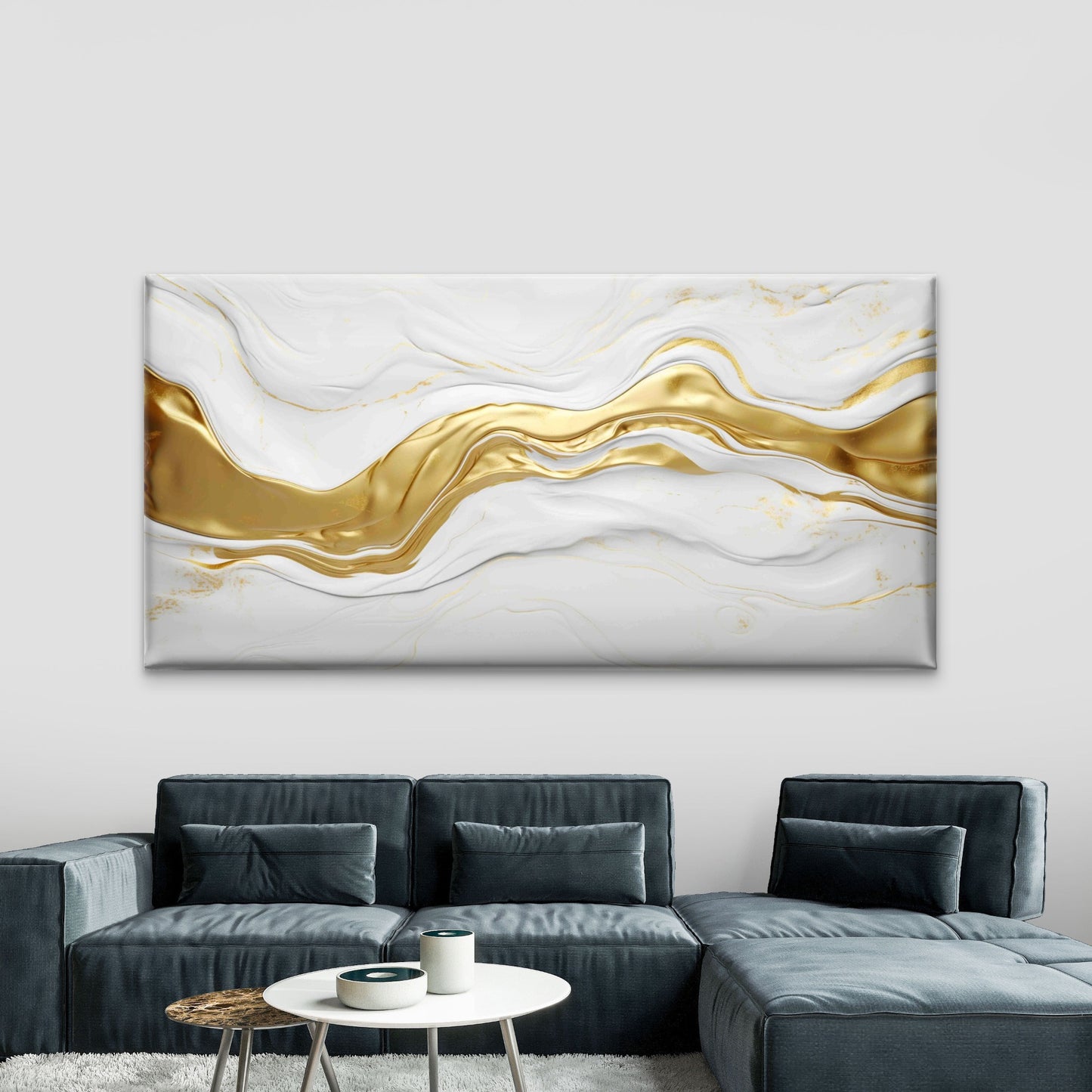 White Gold Marble Abstract Wall Art Canvas Office Home Room Framed 120x60cm