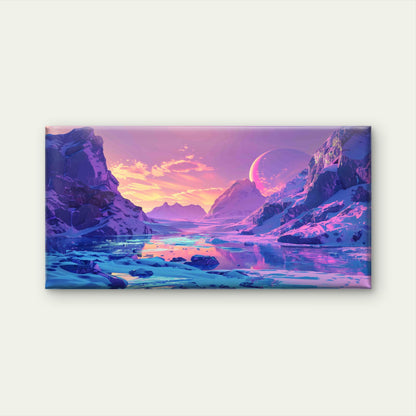Pastel Mountains, Moonlit Wall Art Canvas Office Home Room Framed 120x60cm