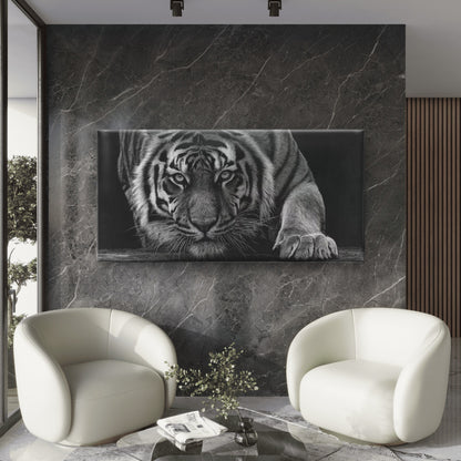Tiger Striking Gaze Wall Art Canvas Office Home Room Framed 120x60cm