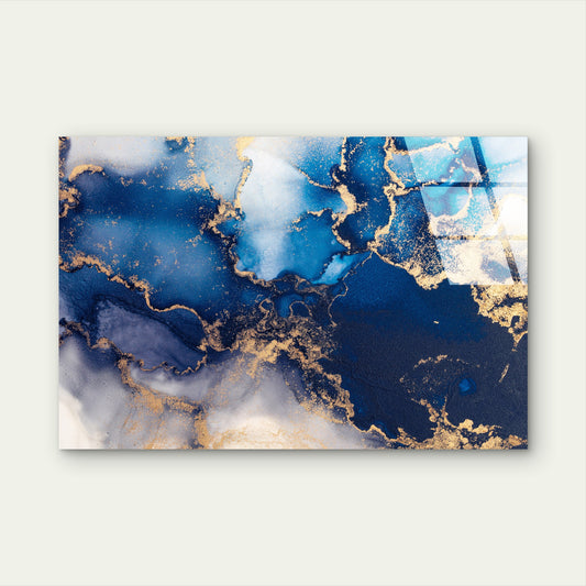 Modern Navy Gold Ink Abstract Acrylic Glass Printing Wall Art Australian Made Quality