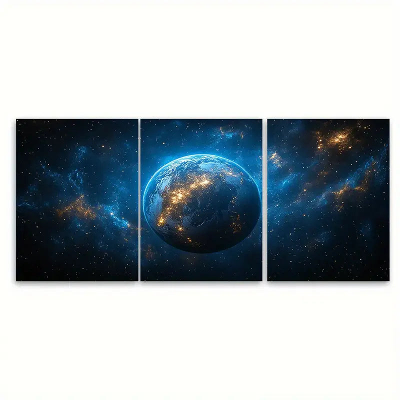 3pcs Planet Earth Galaxy Universe Wall Art Set Canvas Framed 50x70cm - High Quality Print 100% Australian Made Wall Canvas Ready to Hang