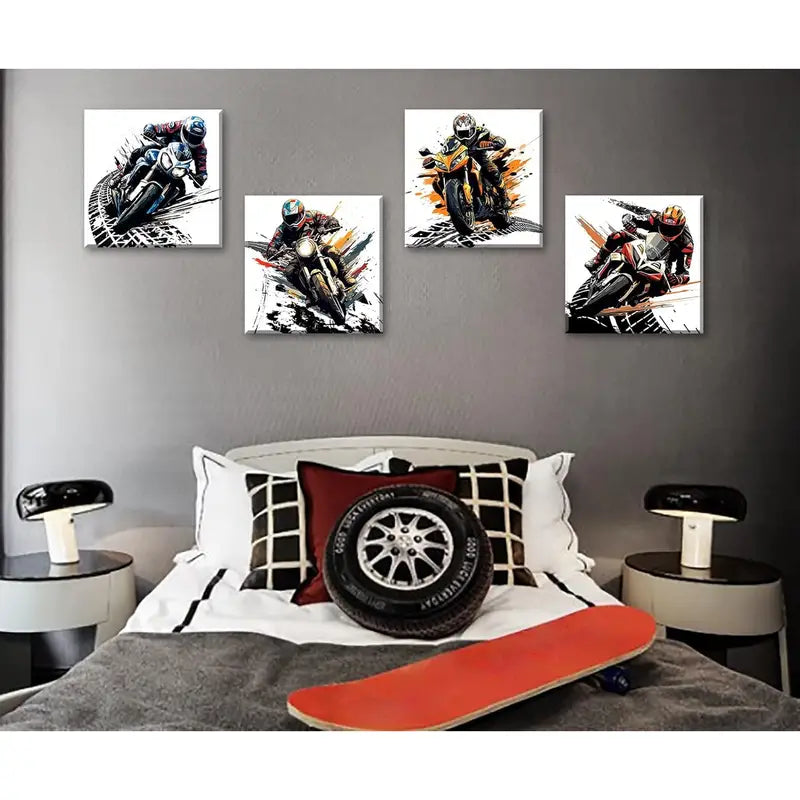 4pcs Vibrant Motocross & Dirt Bike Designs Wall Art Canvas Framed