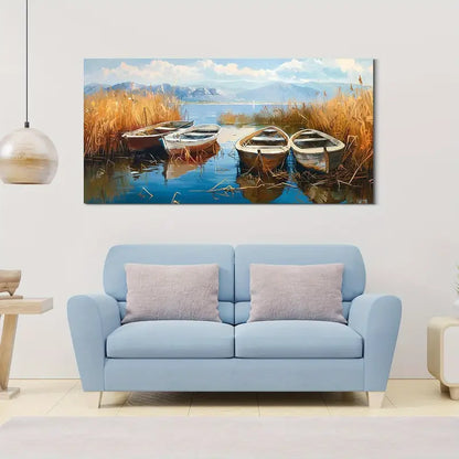 Beach Ocean Reflective Waters & Golden Grasses Wall Art canvas office home room framed 120x60cm - Bella Home Decor