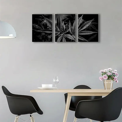 3pcs Black And White Marijuana Plant Metal Print Ready to Hang Art - Bella Home Decor