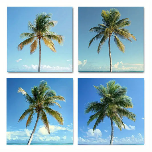 4pcs Palm Tree Se Elegant Modern Wall Art Canvas Framed