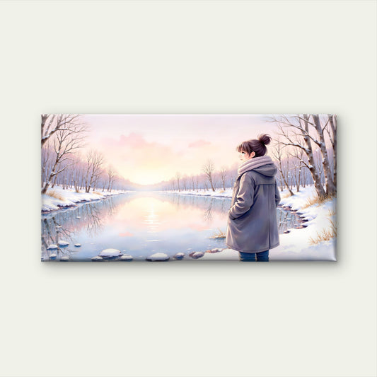 Anime Girl Winter Snow Wall Art Canvas Office Home Room Framed 120x60cm
