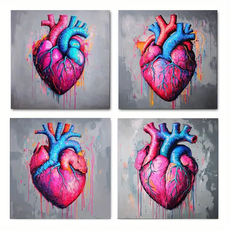 4pcsVibrant Heart Art Canvas Prints Wall Art Canvas Framed - Bella Home Decor