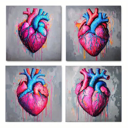 4pcsVibrant Heart Art Canvas Prints Wall Art Canvas Framed - Bella Home Decor