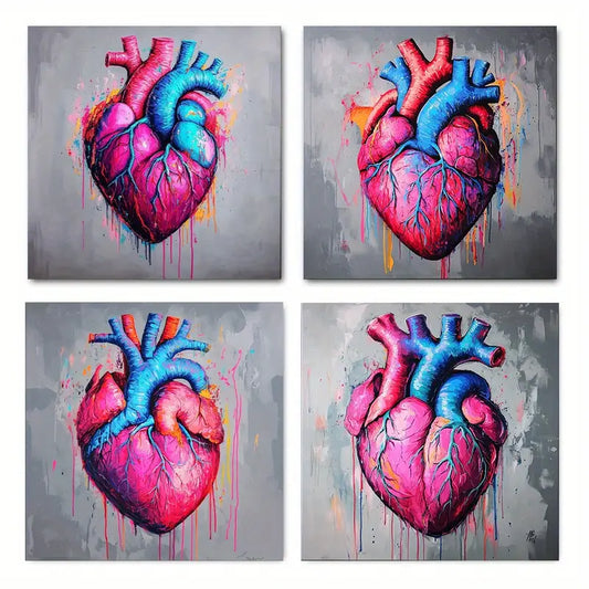 4pcsVibrant Heart Art Canvas Prints Wall Art Canvas Framed - Bella Home Decor