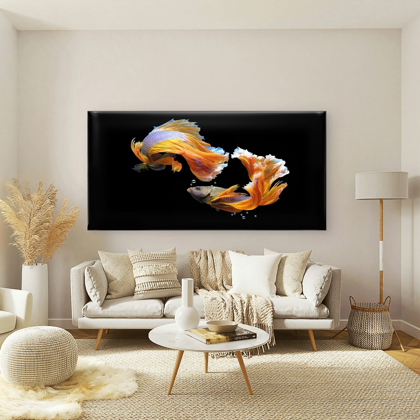 Two Siamese Fighting Fish Wall Art Canvas Office Home Room Framed 120x60cm