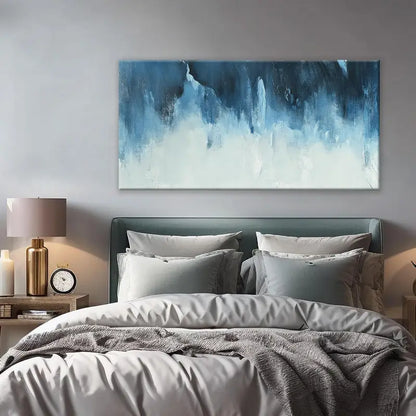 Modern Abstract White & Blue Wall Art canvas office home room framed 120x60cm - Bella Home Decor