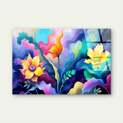 Vibrant Yellow Orange Floral Acrylic Glass Printing Wall Art Australian Made Quality