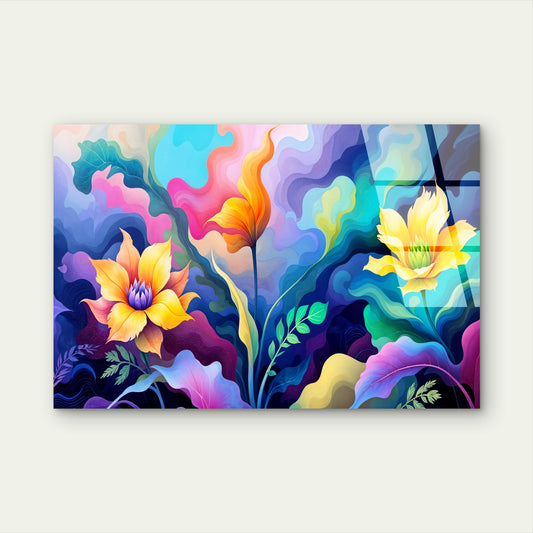 Vibrant Yellow Orange Floral Acrylic Glass Printing Wall Art Australian Made Quality