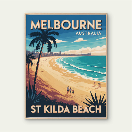 St Kilda Beach, Melbourne, Australia Home Decor Premium Quality Vintage Travel Poster Print Choose Your Sizes