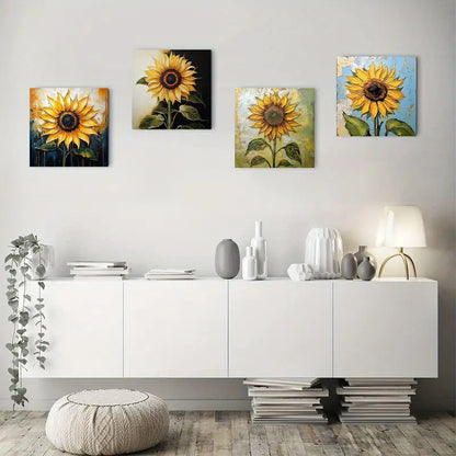 4pcs Abstract Sunflower Wall Art Canvas Framed