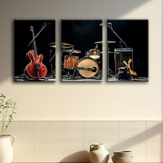 3pcs Band instrument Wall Art Set Canvas Framed 40x60cm - High Quality Print 100% Australian Made Wall Canvas Ready to Hang