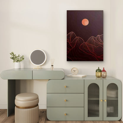 Red Moon Mountain Landscape 60x90cm Metal Print Ready to Hang - Bella Home Decor