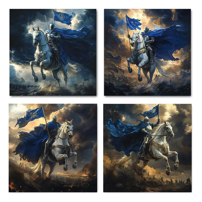 4pcs Commander Of Cavalry Blue Robe Wall Art Canvas Framed