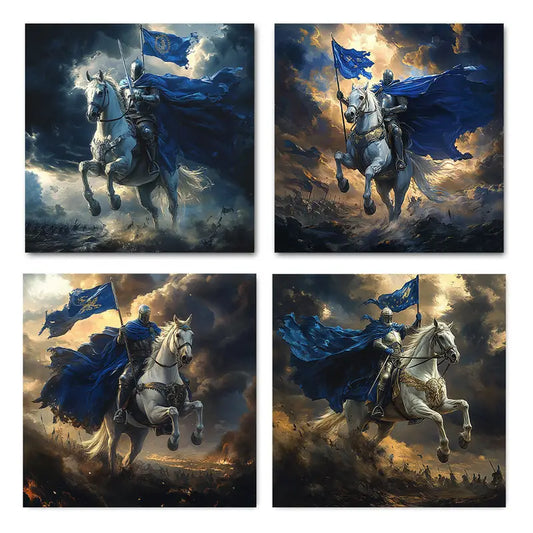 4pcs Commander Of Cavalry Blue Robe Wall Art Canvas Framed