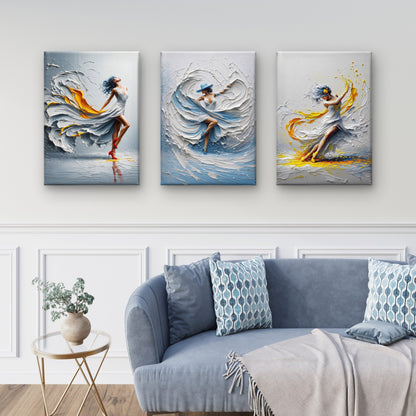 3pcs Impasto Palette Knife Textured Woman Dancer Wall Art Set Canvas Framed 40x60cm - High Quality Print 100% Australian Made Wall Canvas Ready to Hang