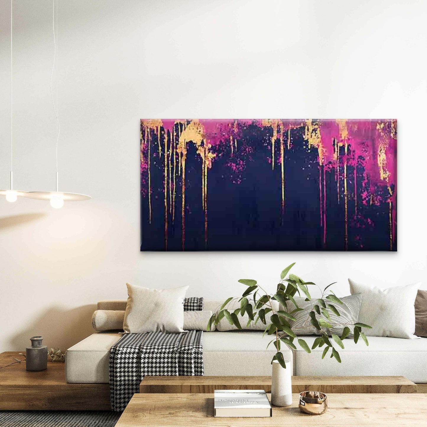 Dark Background with Gold Drip Wall Art Canvas Office Home Room Framed 120x60cm - Bella Home Decor