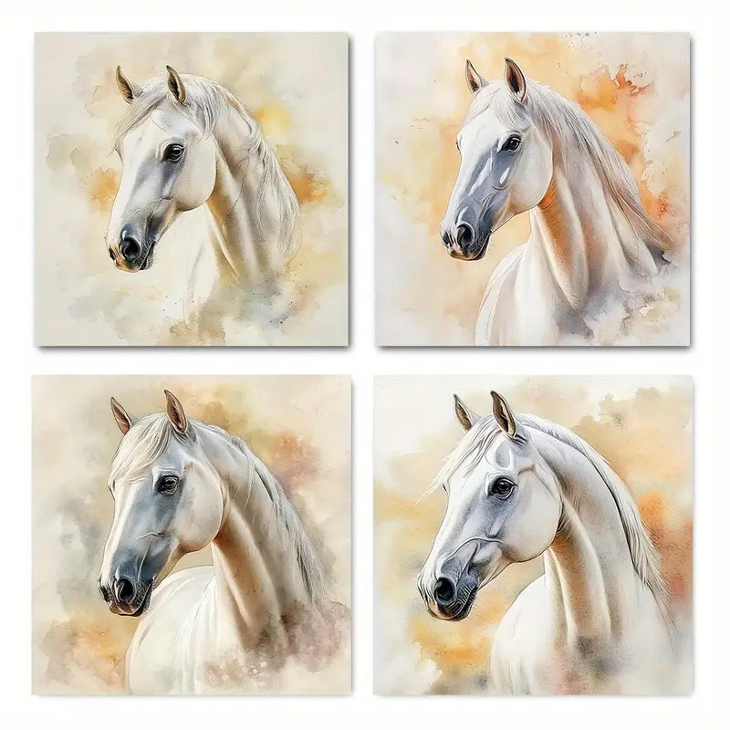 4pcs Horse Vintage Abstract  HV  Wall Art Canvas Framed