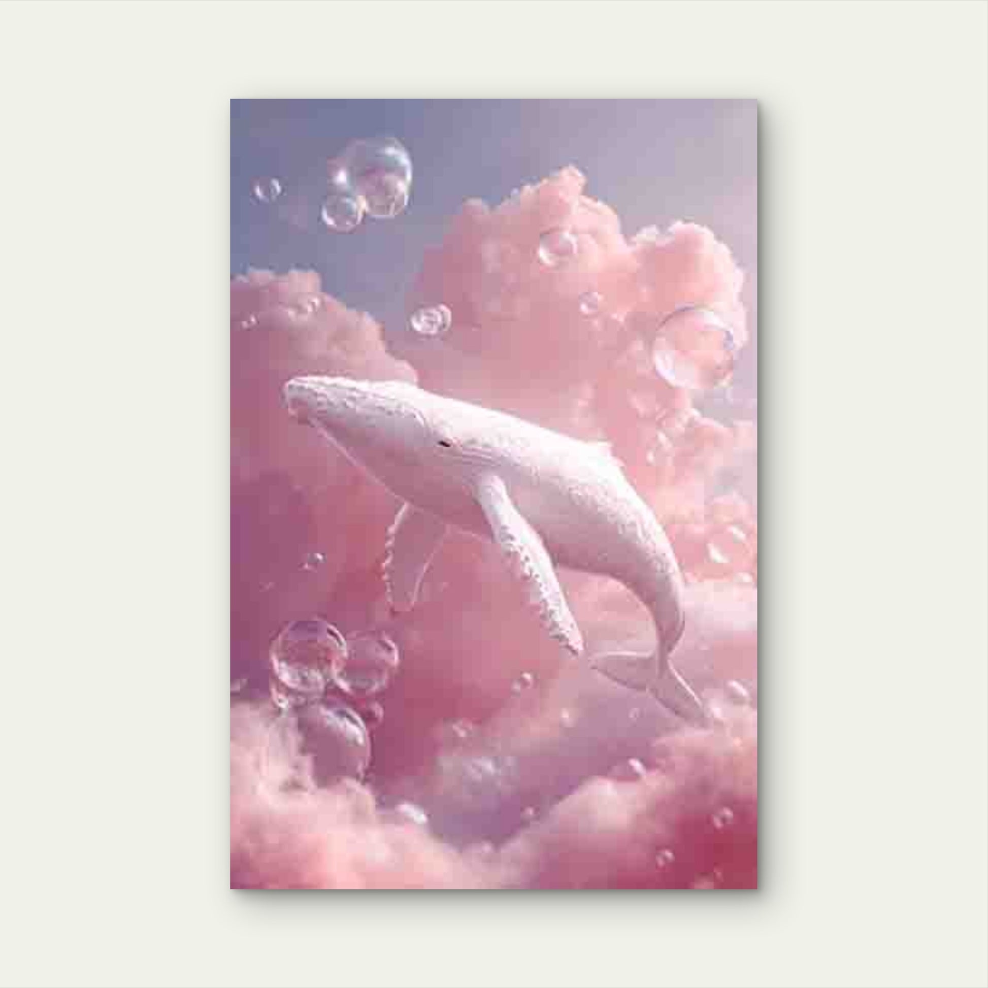 Whimsical Whale Among Pink Clouds 60x90cm Metal Print Ready to Hang - Bella Home Decor