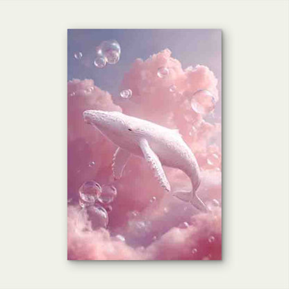 Whimsical Whale Among Pink Clouds 60x90cm Metal Print Ready to Hang - Bella Home Decor