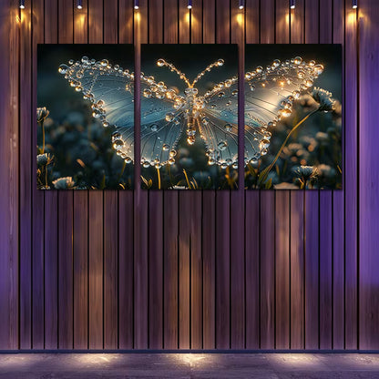 3pcs Water Drops Butterfly against floral Design Wall Art Set Canvas Framed 40x60cm - High Quality Print 100% Australian Made Wall Canvas Ready to Hang
