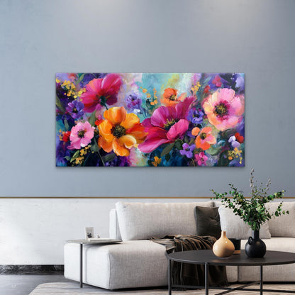 Tulip & Poppy Flower Wall Art Canvas Office Home Room Framed 120x60cm