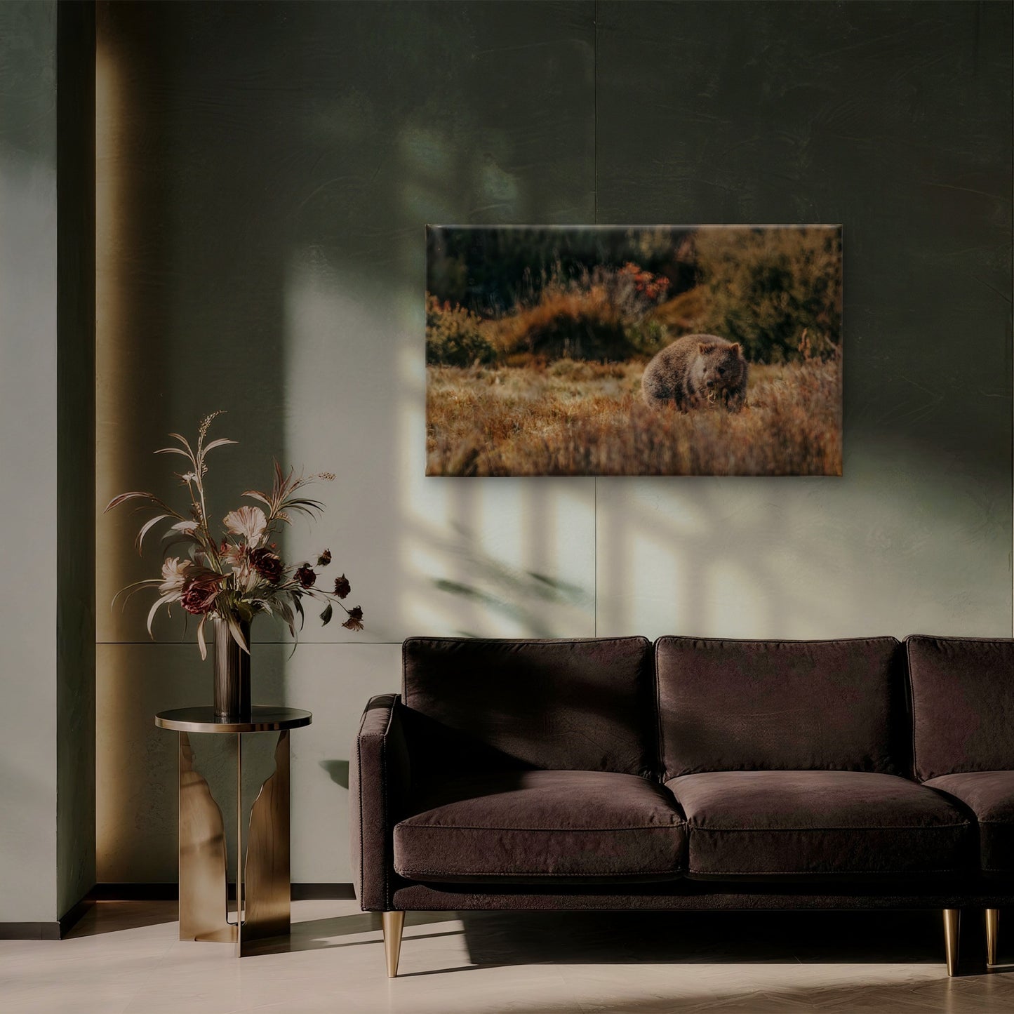 Common Wombat Foraging in the Alpine Heaths of Cradle Mountain Wall Art Decor 100% Australian Made