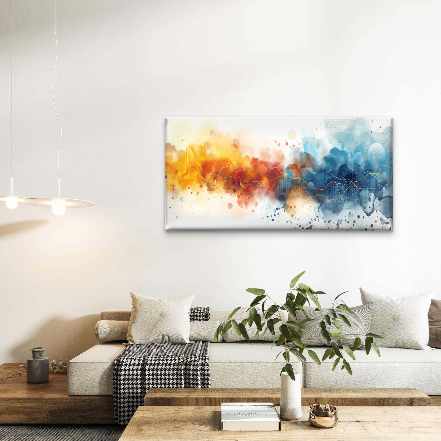 Abstract Watercolor Data Analys Wall Art Canvas Office Home Room Framed 120x60cm - Bella Home Decor