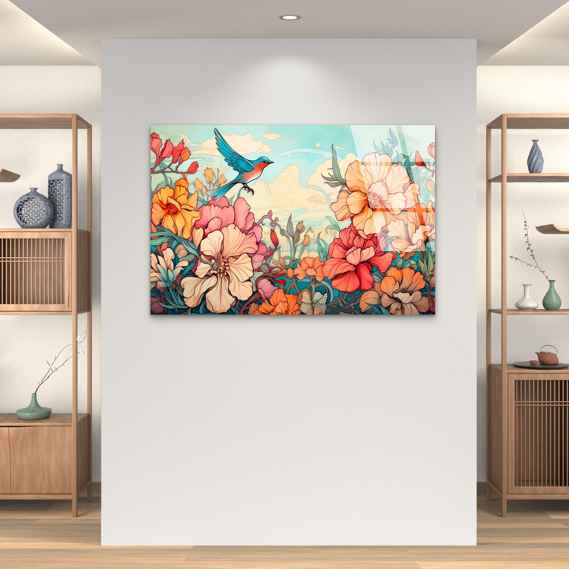 Botanical Sweet Orange Peony Blossom Acrylic Glass Printing Wall Art Australian Made Quality