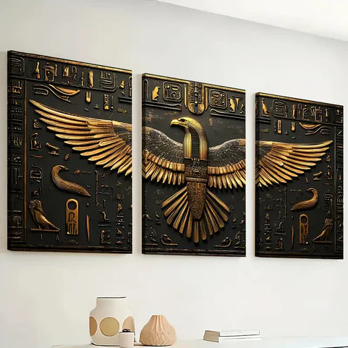 3pcs Abstract Golden Giant Eagle Statue Art Boldness Wall Art Set Canvas Unframed - High Quality Print 100% Australian Made Wall Canvas - Bella Home Decor