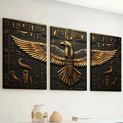 3pcs Abstract Golden Giant Eagle Statue Art Boldness Wall Art Set Canvas Unframed - High Quality Print 100% Australian Made Wall Canvas - Bella Home Decor