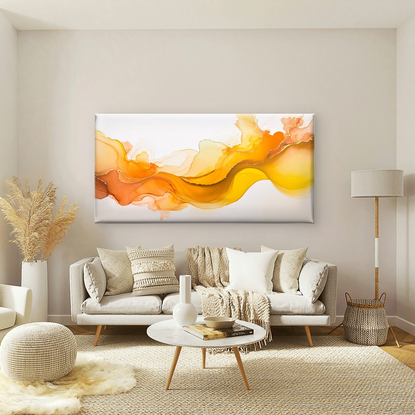 Warm Golden Flowing Abstract Wall Art Canvas Office Home Room Framed 120x60cm