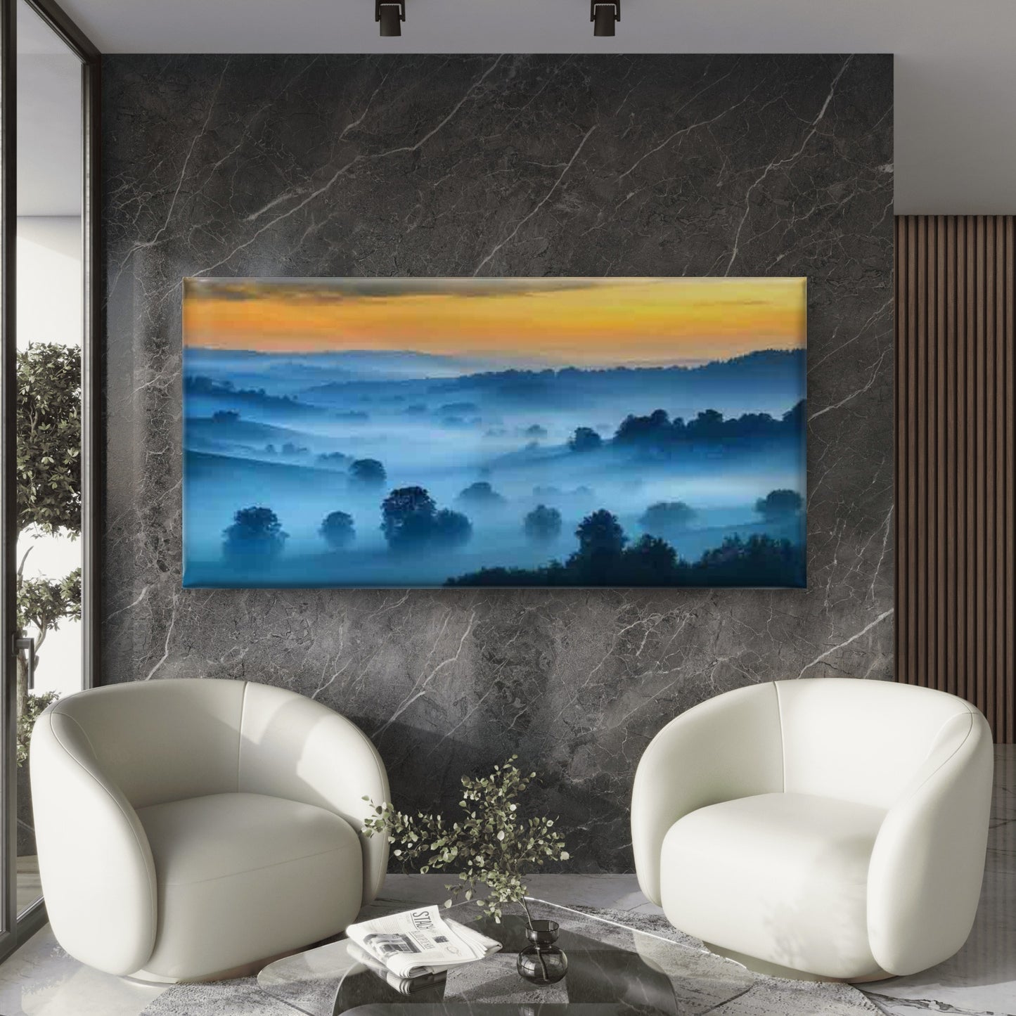 Vintage Landscape with Mist Wall Art Canvas Office Home Room Framed 120x60cm