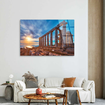 Greece Poseidon Temple Ruins Sunset  Acrylic Glass Printing Wall Art Australian Made Quality
