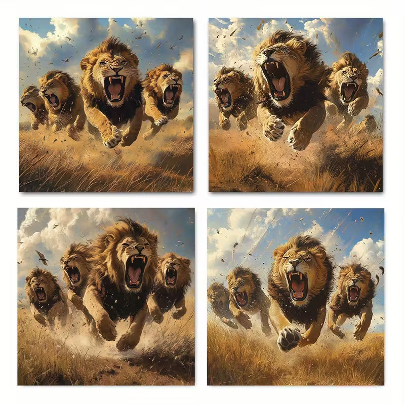 4pcs Pride Attack Ferocity Carnivor  Wall Art Canvas Framed