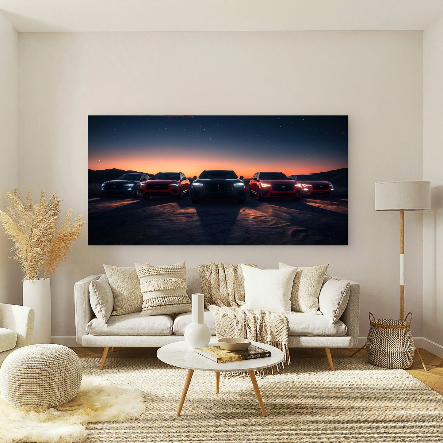 Five performance cars at sunset Wall Art Canvas Office Home Room Framed 120x60cm - Bella Home Decor