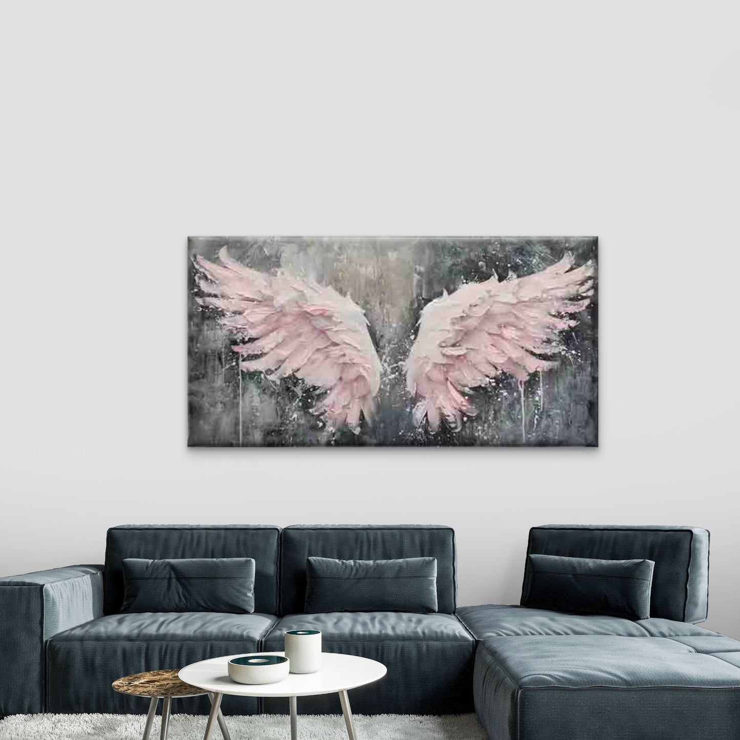 Pink Angel Wings Wall Art Canvas Office Home Room Framed 120x60cm - Bella Home Decor