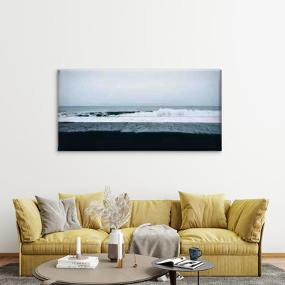 Ocean Waves And a Black Sand Wall Art Canvas Office Home Room Framed 120x60cm - Bella Home Decor